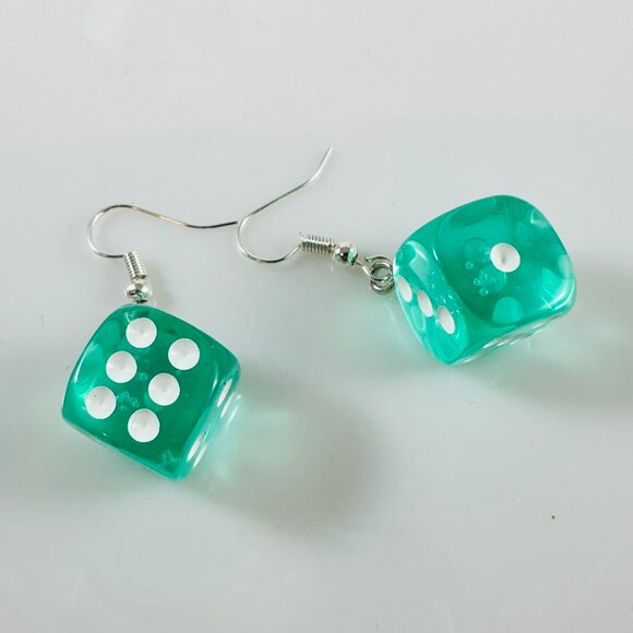 Let's get lucky! Super cute lucky dice earrings in clear Aqua Blue. - Picture 3 of 6